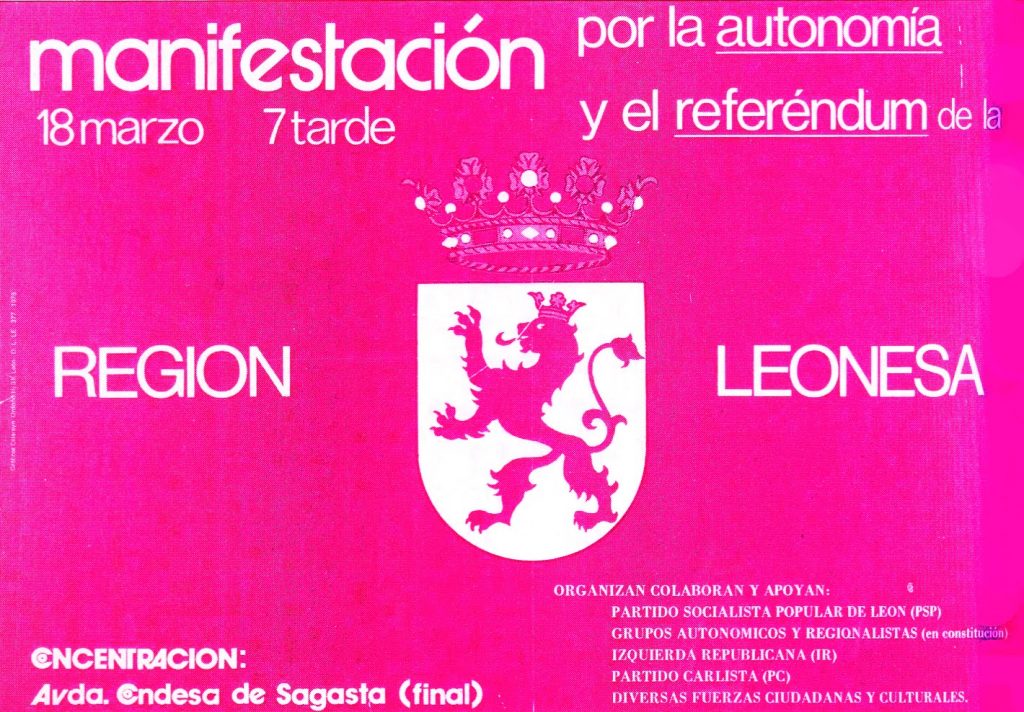 artel convocando a la primera manifestación por la autonomía leonesa que se celebró el 18 de marzo de 1978